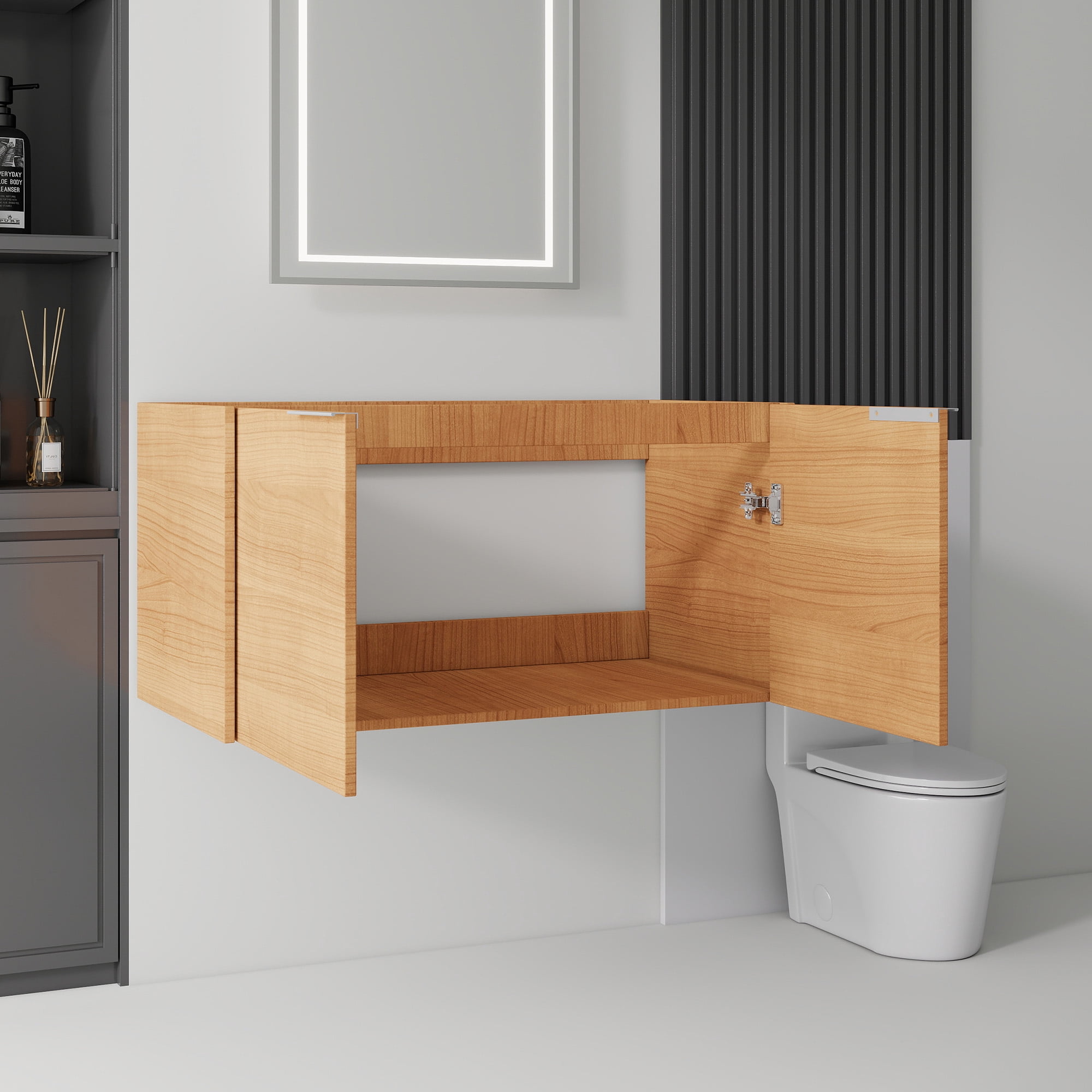 Leumius 36" Floating Bathroom Vanity Cabinet,Soft-Close Double Doors,Wall Mounted Cabinet Set Bathroom Vanity for Small Space,Cabinet Only,Oak