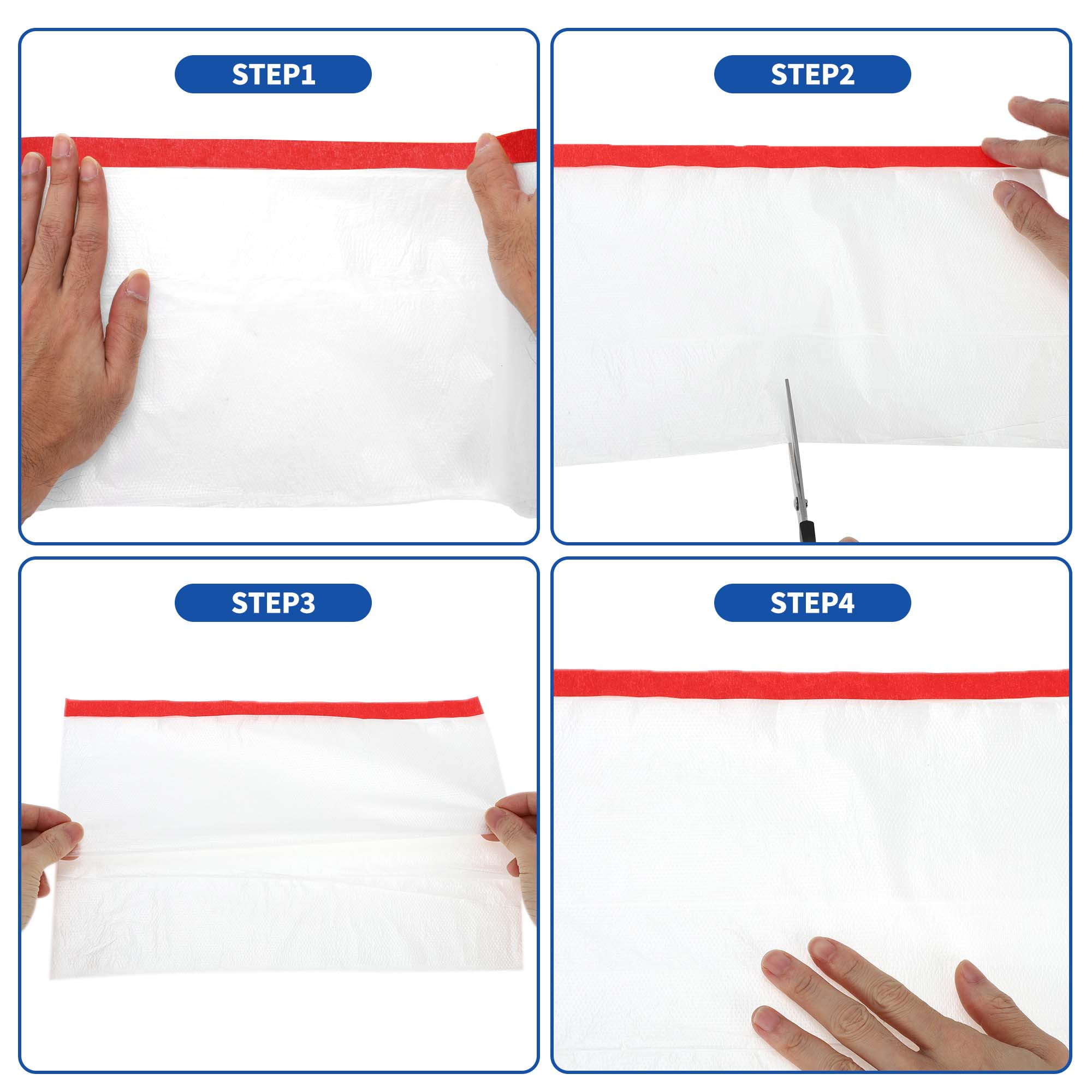 Unique Bargains Masking Paper with Tape 2000x150cm/65.62ftx59.06" 3 Pcs Pre-Taped Paper Film Kit White Red PE Film Paper