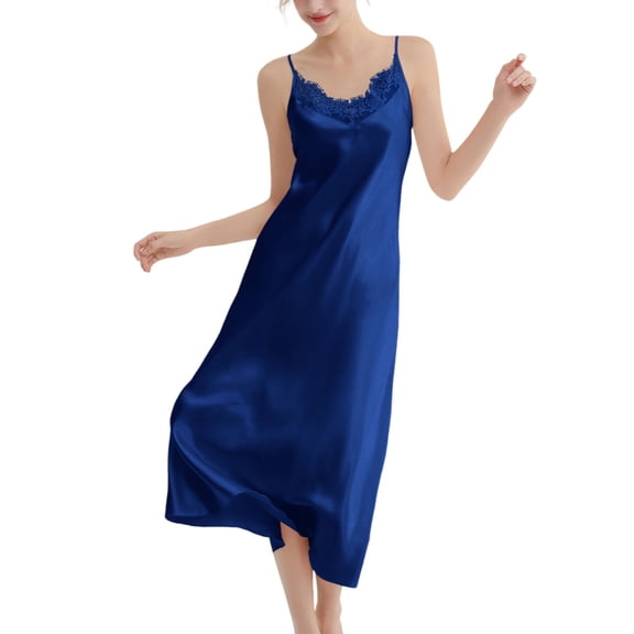 SWSMCLT Women's Light Chemise Slip Nightgown Modern Low Back Cami Night Gown Cool Sleep Night Dress Adjustable Lounge Dress Loose Blue 10