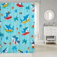 thumbnail image 2 of Manfei Cartoon Surf Shark Shower Curtain 72Wx72L, Tropical Beach Bathroom Curtain, Sky Blue, 2 of 5