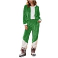thumbnail image 2 of Yuyuzo Ensembles de Pyjamas pour Femmes en Molleton à Blocs de Couleur Vêtements de Détente Chandails en Molleton à Manches Longues Col Rond Pantalons Jogger Tenues 2 Pcs, 2 of 6