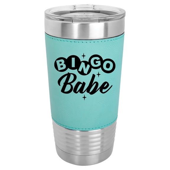 20 oz Leather Tumbler Stainless Steel Insulated Travel Mug Cup Gift Bingo Babe (Teal)