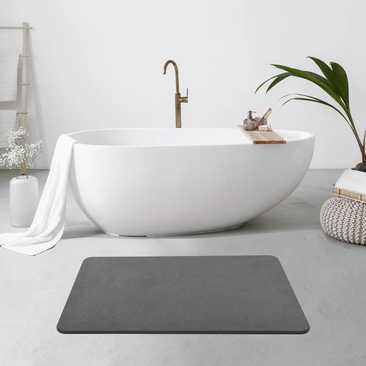 J&V TEXTILES Stone Bath Mat Diatomaceous Earth Shower Mat Non-Slip Super Absorbent Diatomite Stone Mats for Bathroom Floor Quick-Drying Easy to Clean 24''15'' Grey Dove Grey
