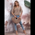 thumbnail image 4 of Camiseta de Corta con Volantes para Mujer, Cuello en V, Acampanada de Doble Capa Camello L, 4 of 9