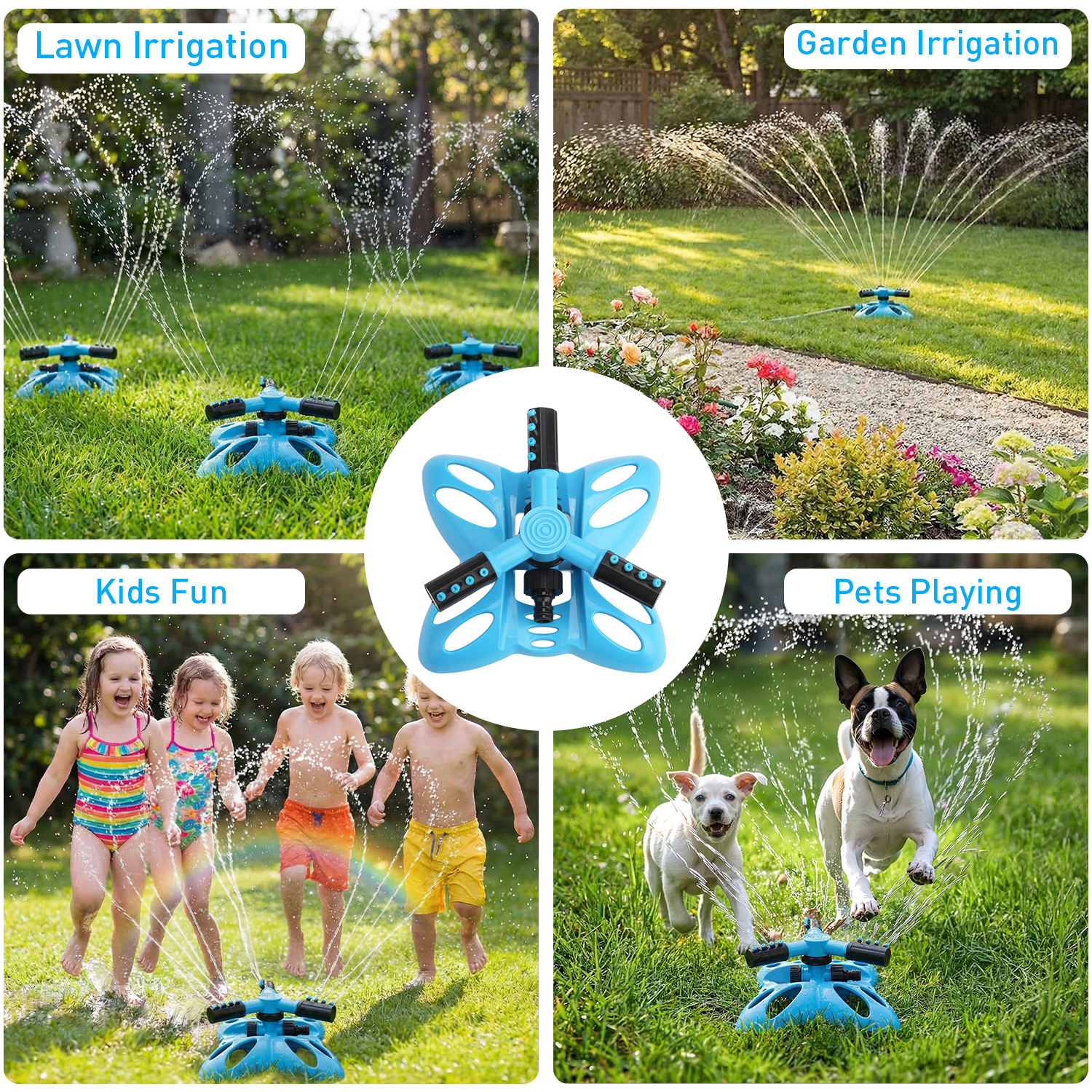 KOYMISKU 2 Pack Sprinkler for Yard, 360° Auto Rotating with Adjustable Spray, Large Area Coverage for Plant Irrigation