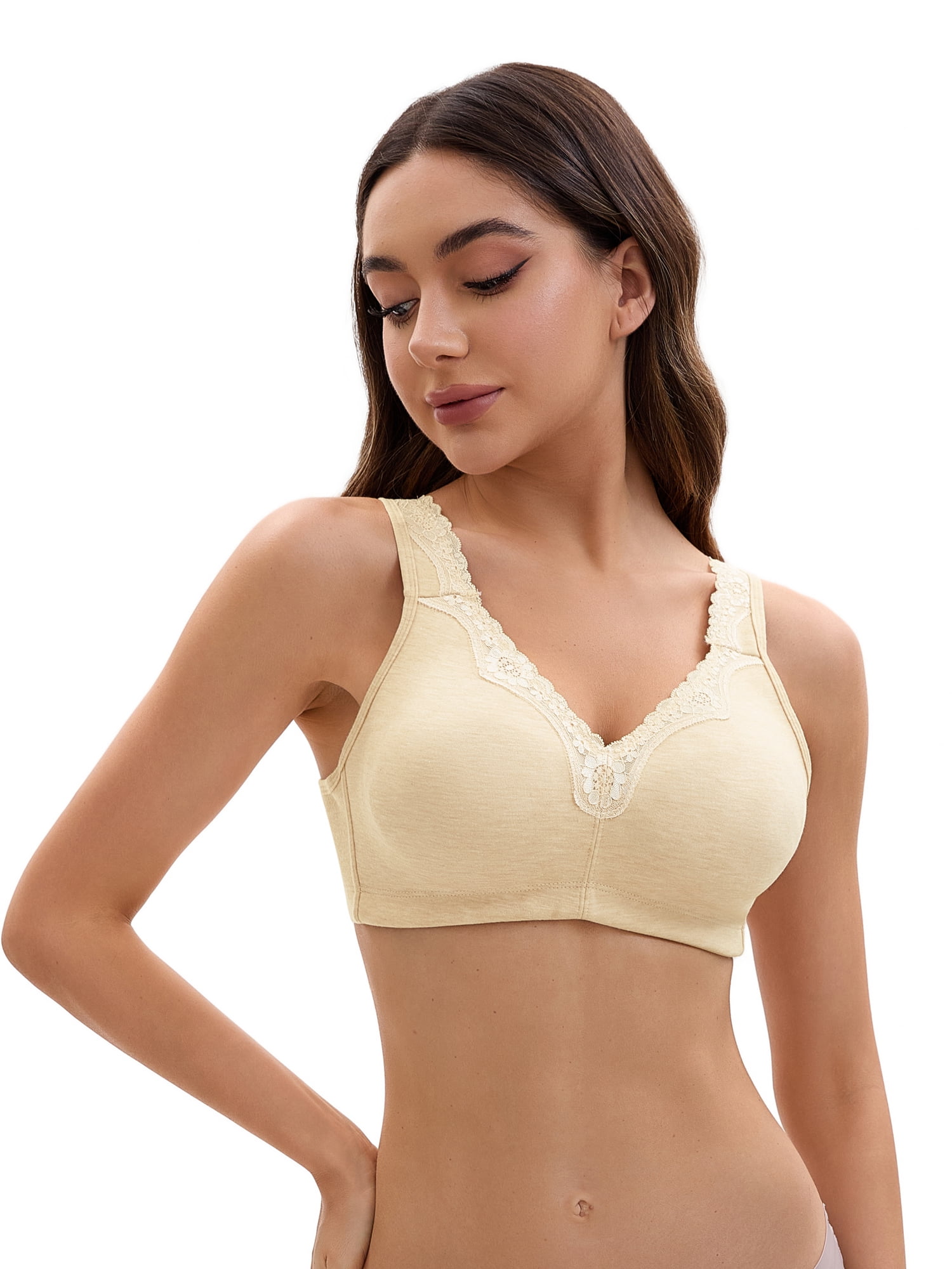Unique Bargains Women's Lace Trim Full Coverage Adjustable Strap Bras D 36 Apricot