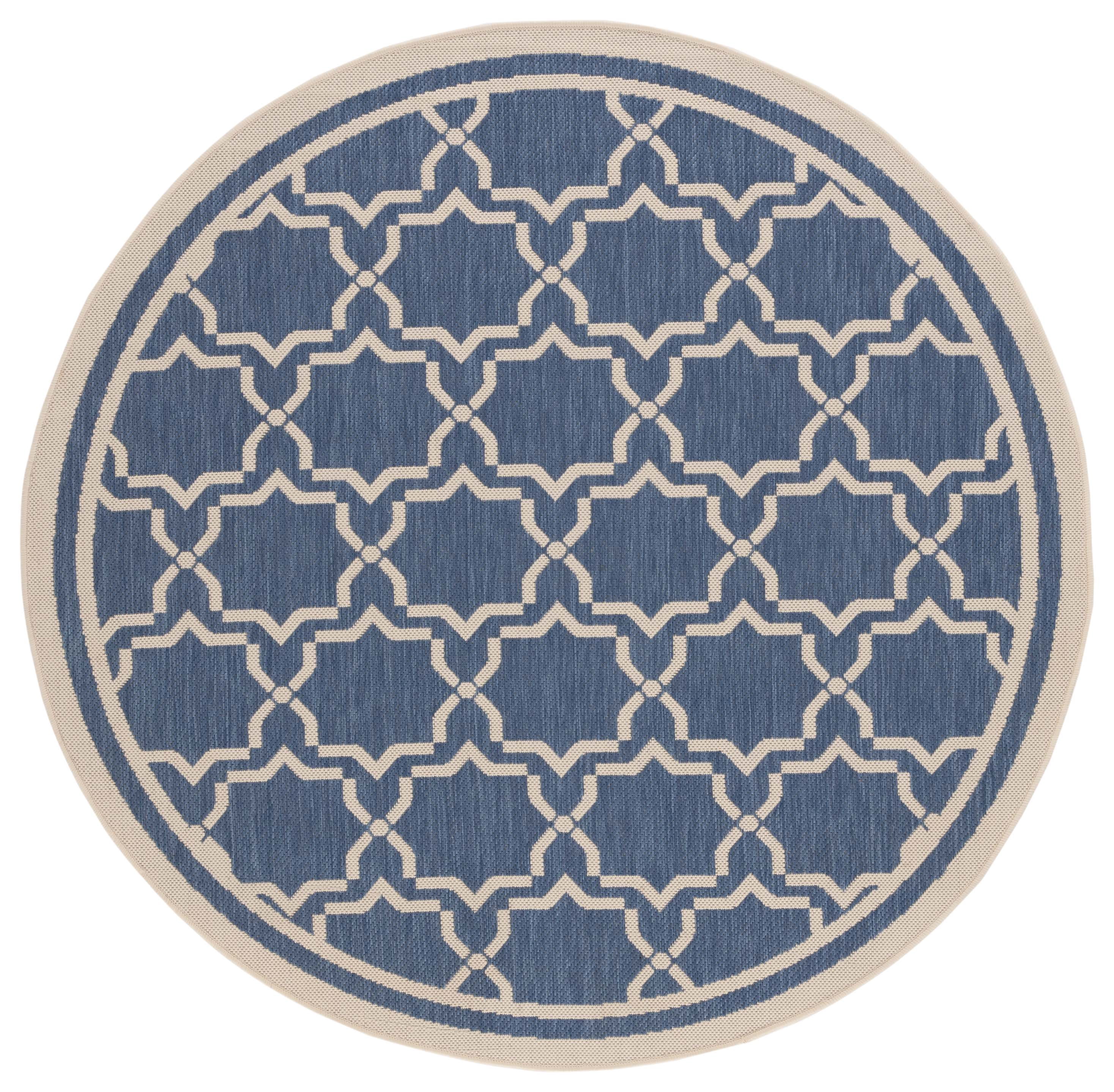 SAFAVIEH Courtyard Allison Oriental Indoor/Outdoor Area Rug, Blue/Beige, 6'7" x 6'7" Round