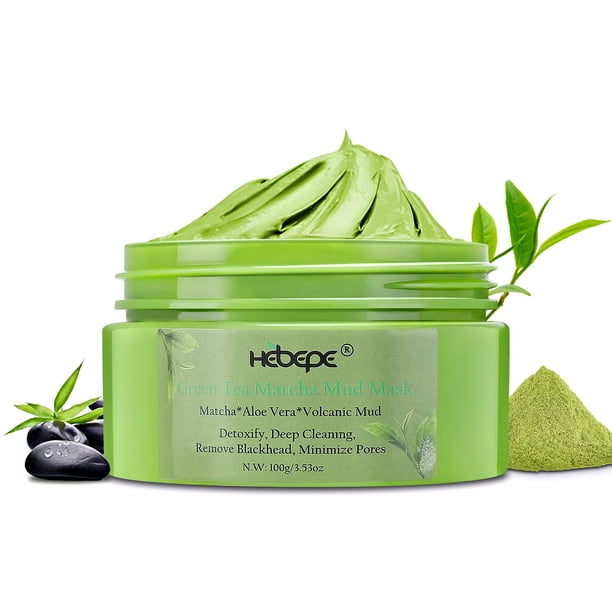 Hebepe Matcha Green Tea Detox Facial Mud Mask with Aloe Vera, Deep