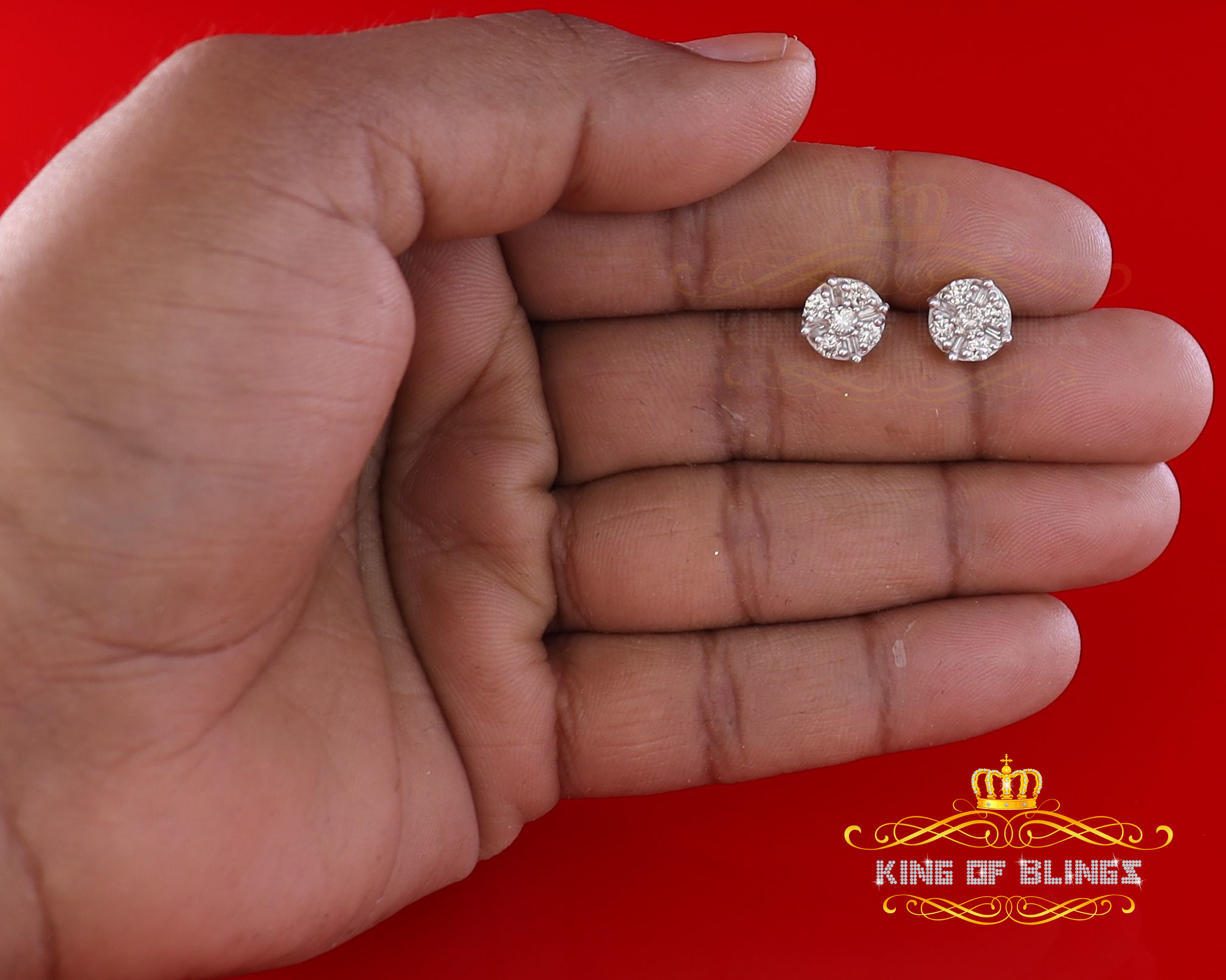 King of Bling's 10K Real Yellow Gold with Real 0.85CT Diamond Men's/Women's Stud Round Earring