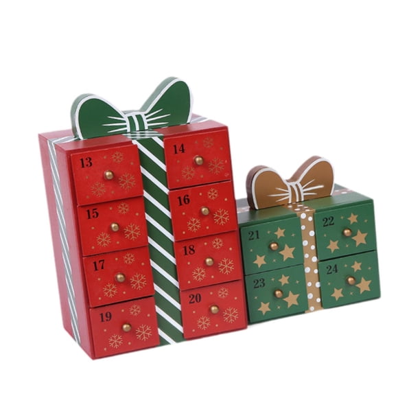 Calendario de Adviento de Madera Navideño para Rellenar, Regalo Reutilizable, Decoración Del Hogar de Granja, Calendario de Adviento de Madera con 24