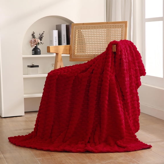 Red Throw Blanket 39"×60" inches Gifts for Mom Fuzzy 3D Jacquard Decorative Flannel Fleece Super Soft Plush Cozy Blanket for Couch Sofa Chair Lightweight