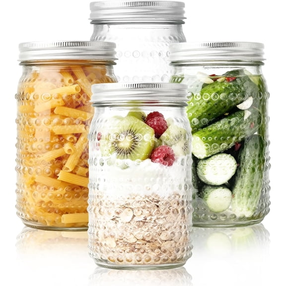 Wide Mouth Mason Jars 32 oz, 4 Pack Glass Canning Jars with Airtight Lids & Bands, Large Leak Proof Storage Containers for Canning, Pickling, Fermenting, Crafts & Pantry Organization