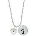 thumbnail image 1 of Delight Jewelry Silvertone Large August - Lime Green Crystal Heart Silvertone Script Initial Disc - T - Charm Necklace, 20"+3", 1 of 4