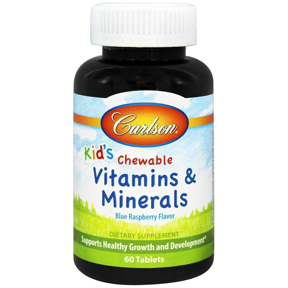 Carlson Labs Kids Chewable Vitamins and Minerals Blue Raspberry Flavor 60 Chewable Tablets