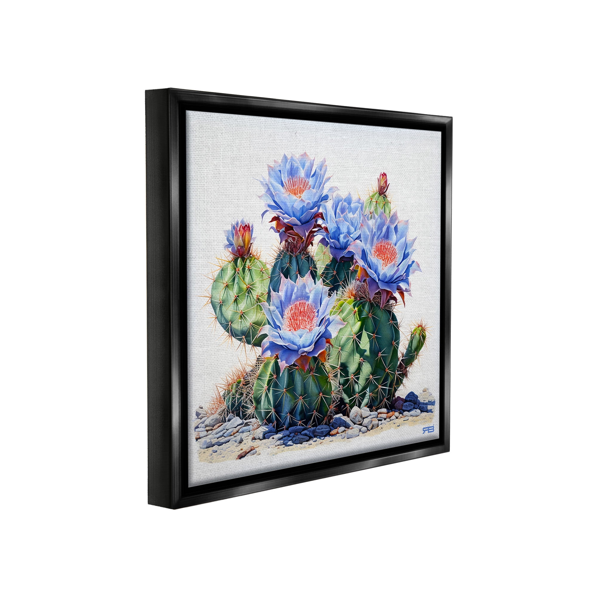 Stupell Industries Blue Cactus Blossoms Botanical & Floral Painting Black Floater Framed Canvas Art Print Wall Art, 25 x 25