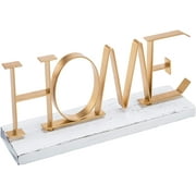 MyGift Gold Tone Decorative Metal Home Lettering with Whitewashed Wood Base