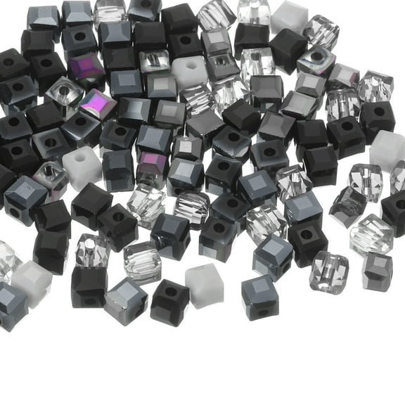 Uxcell 100 Pack Crystal Cube Beads, 4mm Square Glass Beads Faceted Loose Spacer Bead for Bracelets Necklace Earring DIY Jewelry Making Craft(Black Series)