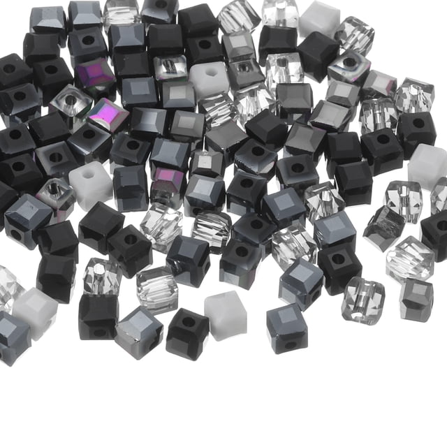 Uxcell 100 Paquete de Cuentas de Cubo de Cristal, Cuentas de Vidrio Cuadradas Facetadas de 4mm para Pulseras, Collares, Aretes, Manualidades de Joyería DIY (Serie Negra)