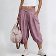 thumbnail image 2 of Wensltd Women's Casual Capris Summer Capris With Cross Waist and Elastic Hem for Daily Outdoor Capris Pink XXL, 2 of 7