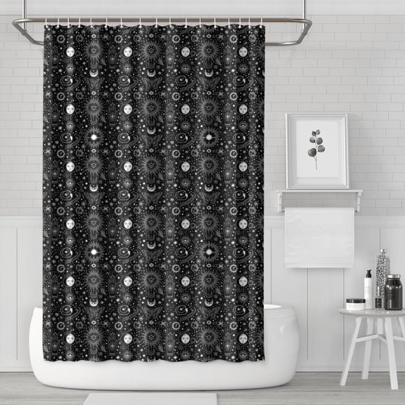 Black White Gothic Sun Moon Pattern Shower Curtain 72"x72" ,Bathroom Decorative Shower Curtains Set with 12 Hooks,Modern Waterproof Washable Shower Curtain