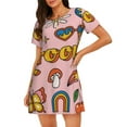 thumbnail image 1 of Disketp Retro 70s Hippie para Camisón Corto de Manga Corta para Mujeres, Camisón Cómodo con Escote Redondo, Bonito y Confortable, 1 of 6