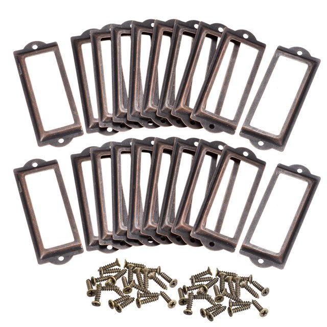Unique Bargains 83x30mm Drawer Tag Label Metal Label Holder File Tag Frames Copper Tone 20 Pack