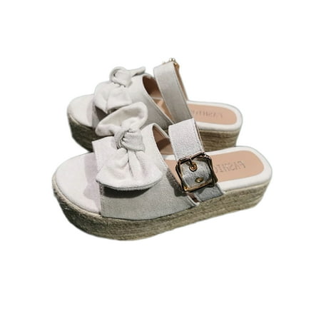 

Rotosw Women s Slides Slip On Wedge Sandals Platform Slippers Ladies Espadrille Womens Comfortable Open Toe Beige 7