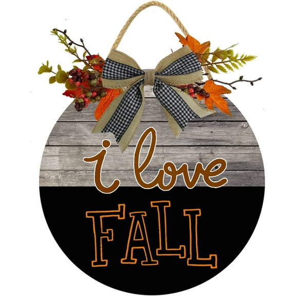 Eveokoki 12" I Love Fall Sign Plaque Front Door Decoration Vintage Hello Wooden for Home Wedding Gift Round Wood Sign Decorating for Indoor & Outdoor Use