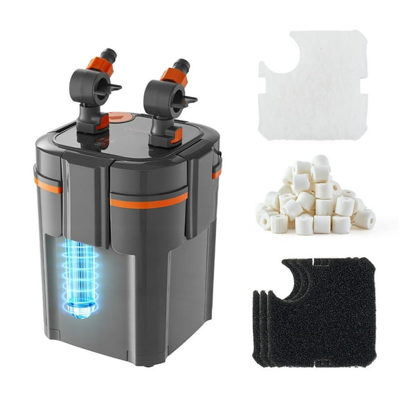 VEVOR 224.5GPH Canister Filter, 2-Stage External Aquarium Filter with Timed Light, Powerful Pump, Water Circulation Cleaning with Media for Large Fish Tanks & Aquariums Up to 55 Gallons, Freshwater