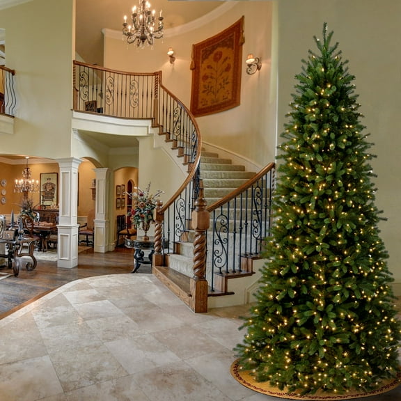 National Tree Company 9 ft. Pre-Lit Feel RealĀ® Slim Artificial Jersey Fraser Fir Christmas Tree, Green, Clear Lights, Includes Stand