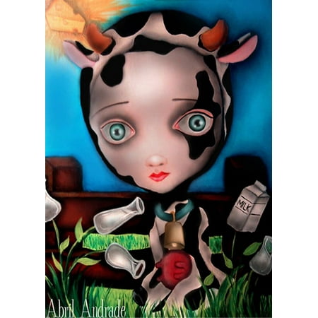 Cow Eye - Cow Girl by Artist Abril Andrade Griffith Big Eye Dairy Framed Fine Art Print