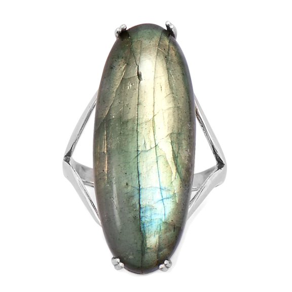 Labradorite Ring Large Elongated Oval with Split Band Sterling Silver