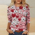 thumbnail image 2 of mihongmao Valentine Day Shirt for Women Round Neck Women Valentine's Day Flower Print Round Neck Three Quarter Sleeve 3/4 Sleeve T-shirt Loose Multicolor XL, 2 of 5