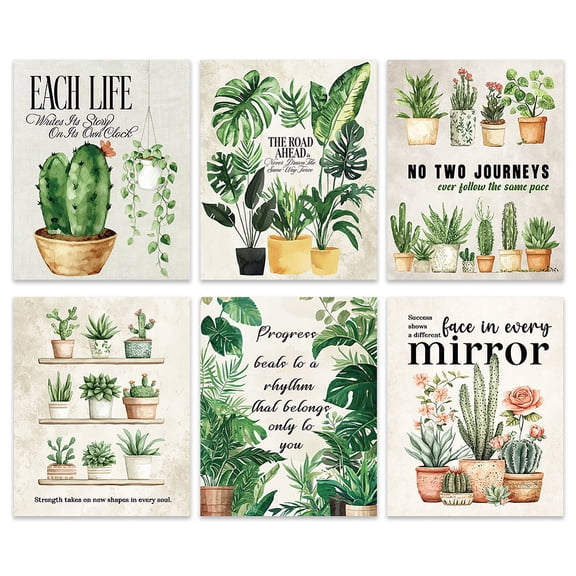 6 Pcs Potted Plant Phrases Wall Art Prints Motivational Inspirational Wall Decor Mental Health Poster Hanger 8 x 10 Inch Unframed