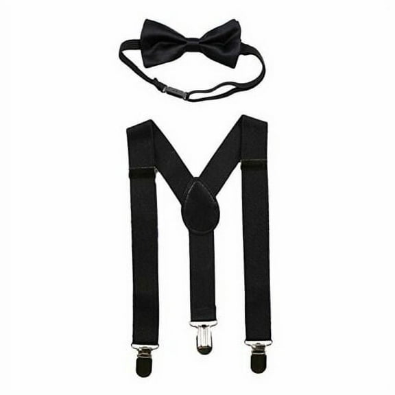 Black Kids Baby Suspenders and Bow Tie Set Elastic Adjustable Wedding Photos