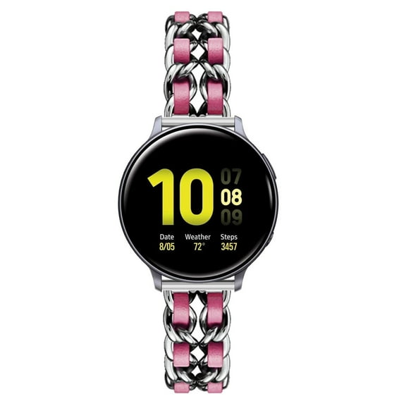 Leather Metal Band Compatible With Samsung Galaxy Watch Active 2 40mm 44mm Band, Stainless Steel Metal Cowboy Chain Style Replacement for Band Samsung Galaxy Watch Active 40mm