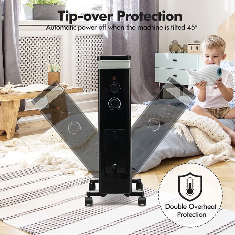PETSITE Oil-Filled Radiator Heater – 1500W, 3 Heat Settings, Thermostat, Overheat & Tip-Over Protection, For Bedroom & Home