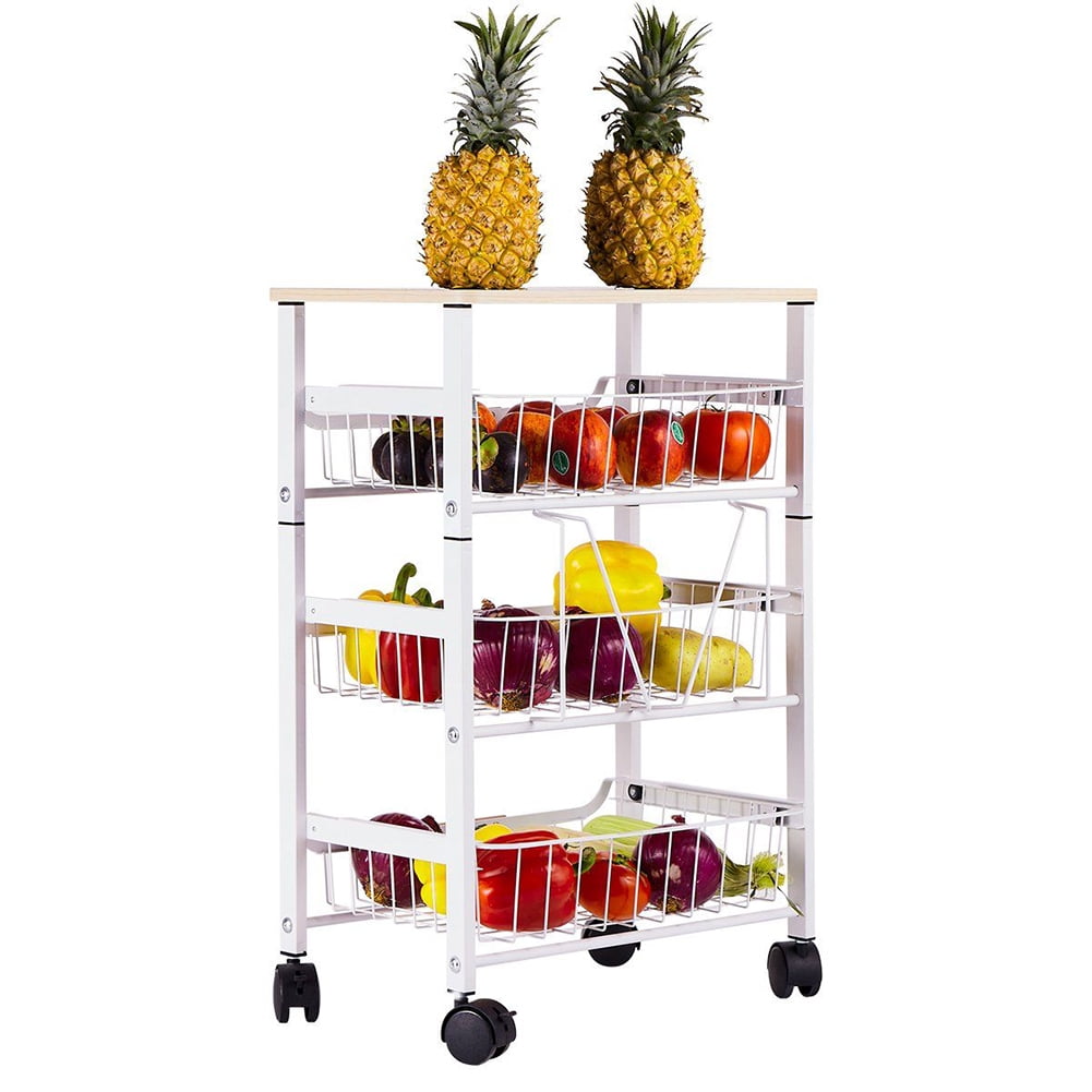 Kepooman 3-Layer Metal Kitchen Cart, Multifunction Storage Cart Organization Cart with 2 Lockable Wheels for Home Office Kitchen, White Kepooman 3-Layer Metal Kitchen Cart, Multifunction Storage Cart Organization Cart with 2 Lockable Wheels for Home Office Kitchen, White