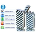 thumbnail image 1 of 2pc Tac Plasma Lighter Dual Arc Tactical Beam - USB Rechargable, Electric Windproof Splashproof Flameless Lighter, Butane Free Tactical Dual Arch - New Technology - Seen on TV - Silver Square, 1 of 6