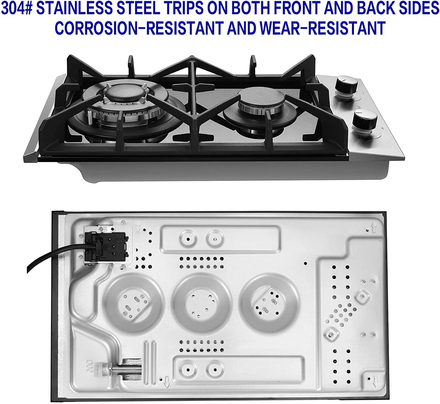 Gas Cooktop 12 inch Eascookchef Bulit-in Gas Stove Top 2 Burners NG/LPG Convertible Dual Burners