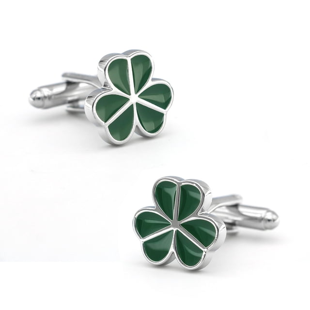 Gemelos con forma de trébol de cuatro hojas esmaltados en color verde para hombre, en cobre