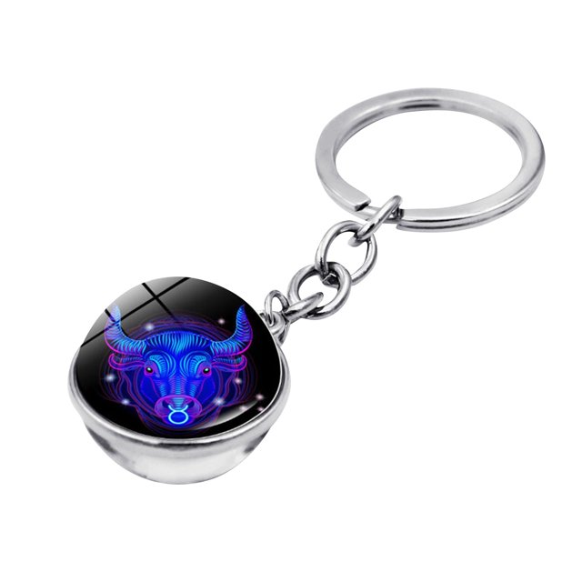 Hearth & Gear Keychain Twelve Constellations Gemstone Keychain Pendant Double Glass Pendant Key Chain Pendant