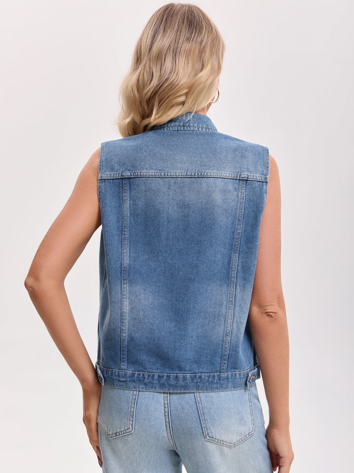 DARING DIVA Womens Denim Vest Button Down Jacket Sleeveless Jean Jacket M Blue