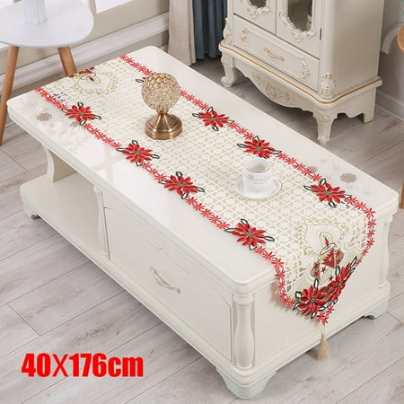 

Christmas Tablecloth Vintage Embroidered Floral Lace Dining Table Cloth Runner