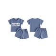 thumbnail image 2 of BemeyourBBs Toddler Baby Boy Mama'sLittle Man Outfits Newborn Infant Boy Summer Clothes Waffle Knit Short Sleeve Letter Embroidery T-Shirt Shorts Set 2Pcs, 2 of 9