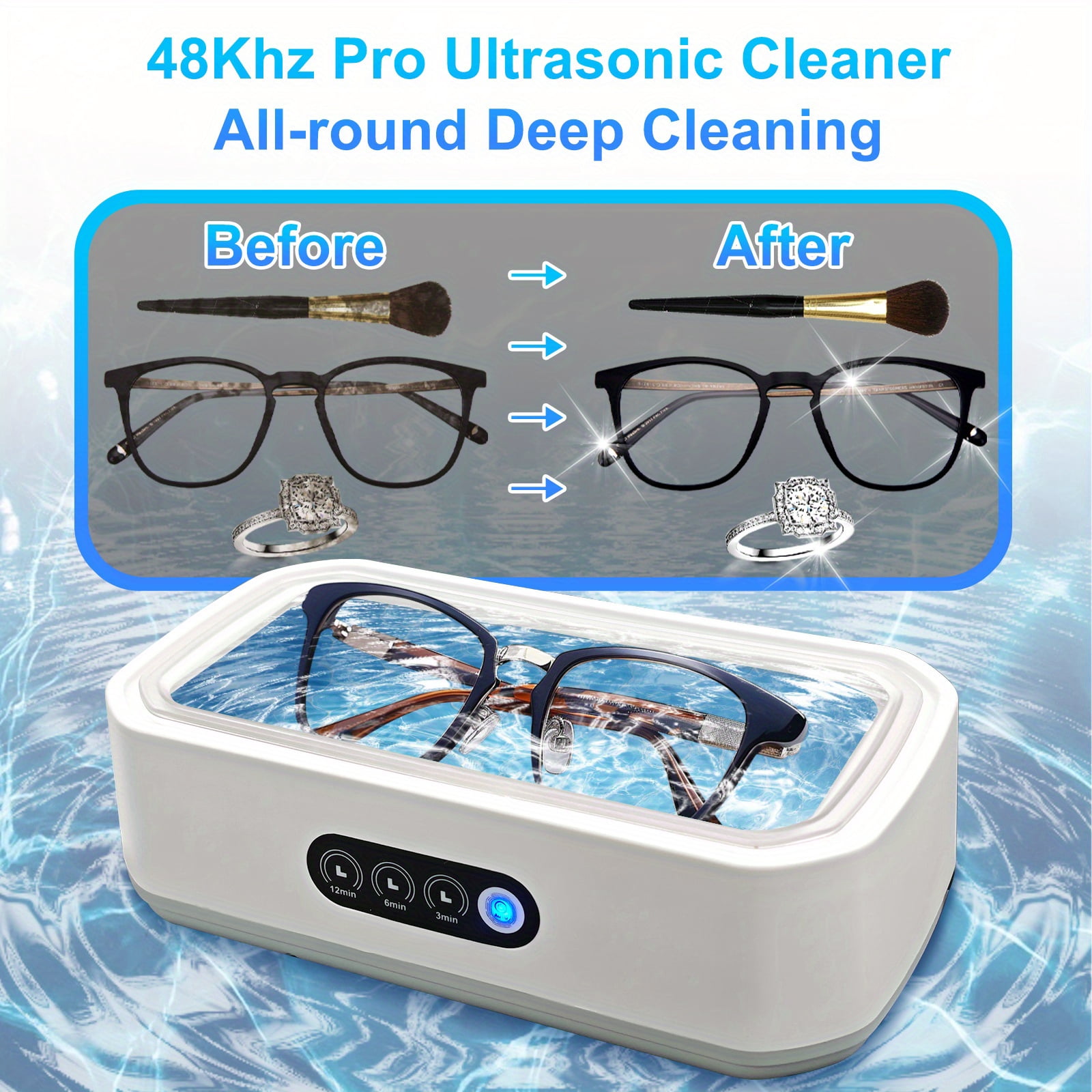 Ultrasonic Jewelry Cleaner,3 Time Modes 50KHz 21OZ Ultrasonic Cleaner Machine for Rings,Glasses,Watch,Makeup Brush