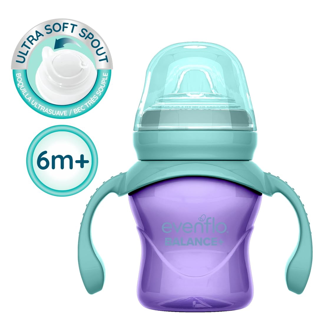 Evenflo 5 oz Balance Sippy Cups, 2-Pack for Babies 6 Months+, Pink & Purple
