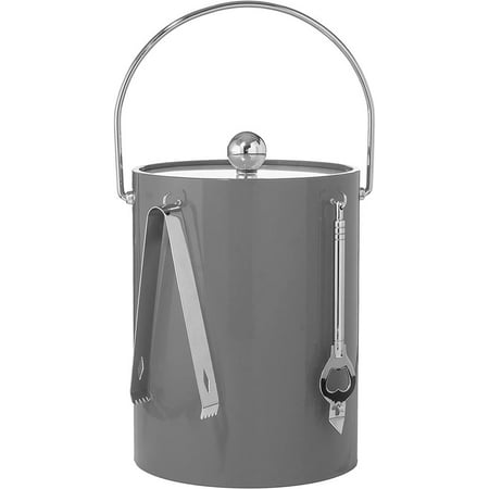 

Hand Made In USA Double Walled 5-Quart Insulated Ice Bucket With Ice Tongs & Bottle Opener