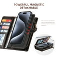 thumbnail image 3 of 2 In 1 Wallet Phone Case for Apple iPhone 13, Detachable Magnetic Back Cover with Cards Holder Zipper Pocket Hand Wrist RFID Blocking Snap Closure Shockproof Case for iPhone 13, Black, 3 of 7