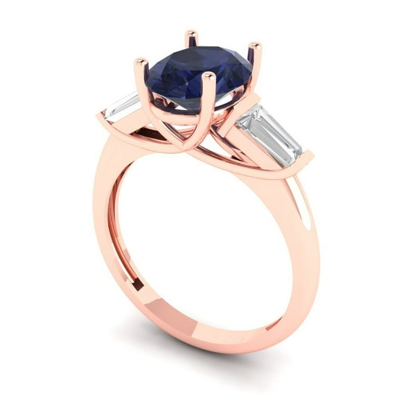 2.5 ct Oval Cut Simulated Blue Sapphire Three-Stone Engagement Ring for Women in 18K Rose Gold